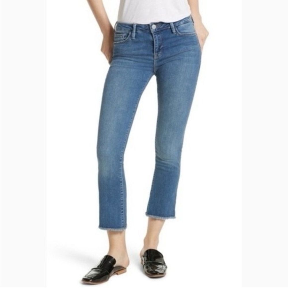 Free People High-Waist Crop Blue Straight Leg Jeans NWT Size 30 Long